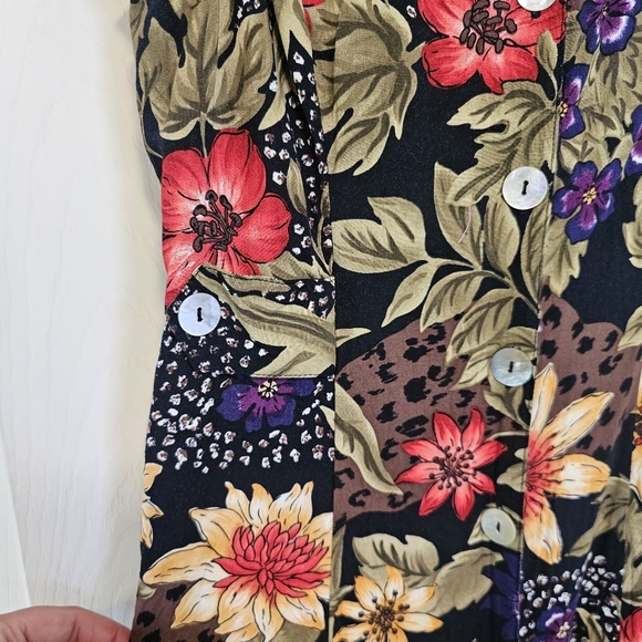 Vintage 90s T&Company Tropical Floral Button Down Maxi Petite Back Cutout Dress - Picture 4 of 6